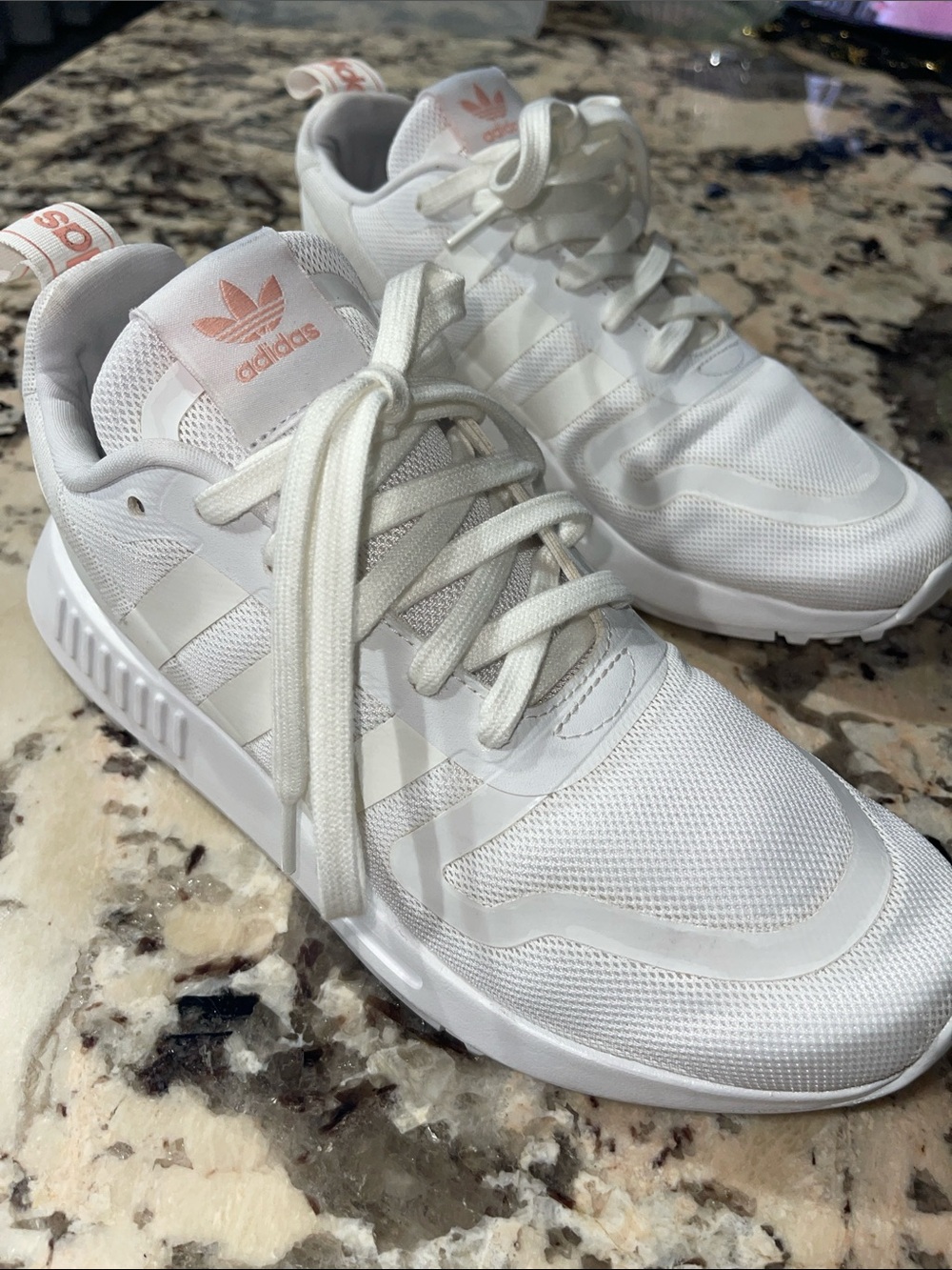 adidas Women’s White Sneakers with Blush Logo Accents